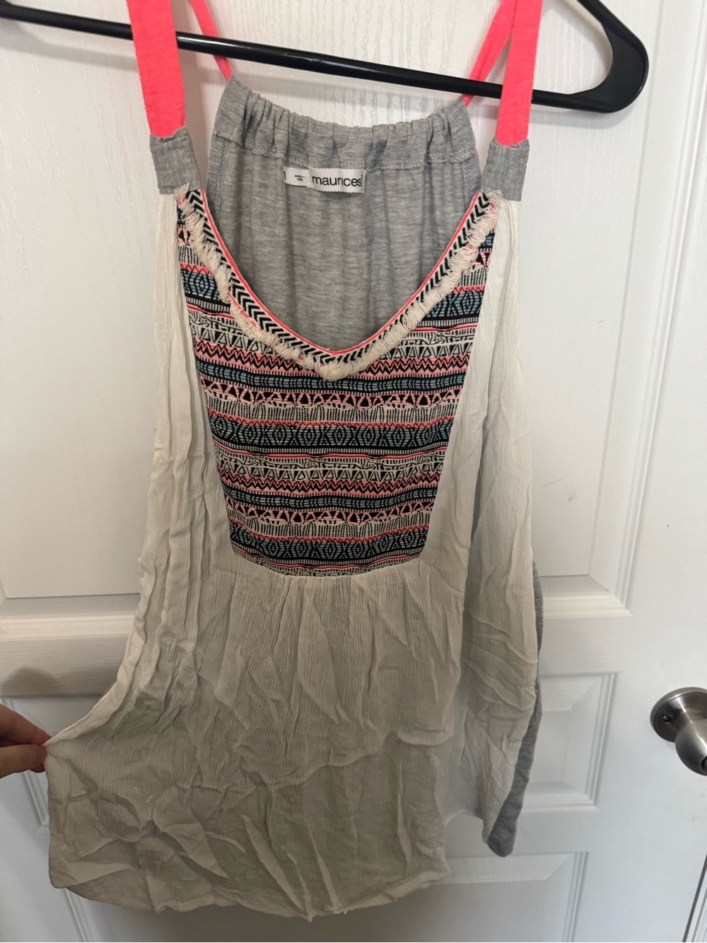 Maurices Gray Tank with Neon Pink and Black Aztec Trim